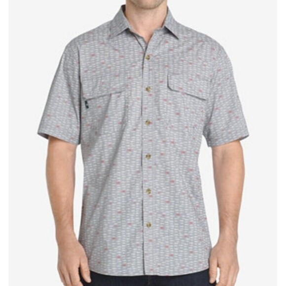 G.H. Bass & Co. Men's Printed Fishing Shirt Short Sleeve Size XL Grey - Picture 1 of 16